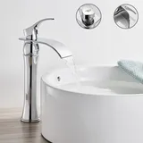 Wasserhahn Bad Wasserfall Waschtischarmatur Hoch Badarmatur aus Messing Chrom Armatur Waschbecken Einhebelmischer Mischbatterie für Badezimmer