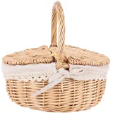 Tsadeer Weidenkorb Picknickkorb mit doppeltem Deckel Aufbewahrungskorb mit Stofffutter, Beige, Rattan