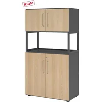 hjh OFFICE PRO FlexWall Kombischrank 4OH 1offen 80 x 40 x 180 graphit/eiche