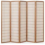 Homestyle4u Paravent Raumteiler 5 teilig Trennwand Shoji Faltbar Braun - 5 teilig 220 cm x 175 cm
