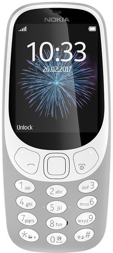 Nokia 3310 2G Unlocked Mobiltelefon (2,4 Zoll Farbdisplay, 2MP Kamera, Bluetooth, Radio, MP3 Player, Dual Sim) retro grey