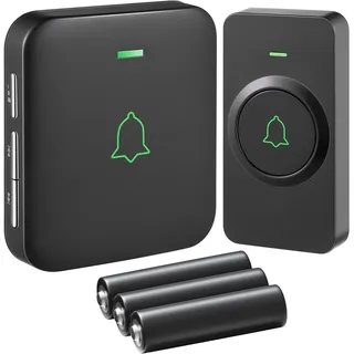 Bausch + Lomb AVANTEK Kabellose Türklingel Batteriebetrieben, Mini Funkklingel 300M, Wasserdicht Elektronische Türglocken, 52 Melodien auf 5 Stufen Volumes mit LED Anzeige BA-11 [Energieklasse A+]