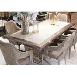 Casa Padrino Luxus Esstisch Weiß / Grau / Gold 223 cm - Esszimmer Möbel - Weiß/Grau/Gold
