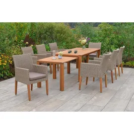 Merxx Ranzano Set 9-tlg. Flex-Ausziehtisch 185 x 90 cm beige inkl. Sitzkissen