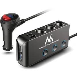 Maclean Brackets Maclean Kfz-Verteiler Zigarettenanzünder Adapter | 4X USB (1x QC3.0 3X 6.8A) USB-C PD 18W | LED Voltmeter | 120W Ladegerät 12/24V für Auto LKW Wohnmobil Boot