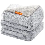 Feandrea Hundedecke, wasserdichte Decke, Langer Plüsch, für große, extra große Hunde, Katzen, 203 x 152 cm, XXL, Sherpa-Stoff, beidseitig verwendbar, Hundesofa Schutzdecke, Ombré-Grau PPB008G01
