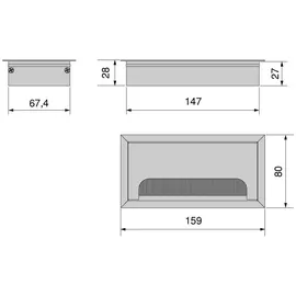 Emuca Kabeldurchführungstüllen, rechteckig, 160x80mm, versenkt, Aluminium, Weiß