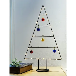 Metall LED Tannenbaum mit Haken zum selbst dekorieren - inkl. 5 Christbaumkugeln - Weihnachtsbaum Christbaum Aufsteller 61 cm schwarz Tischdeko