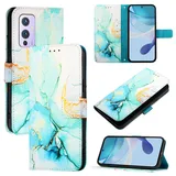 nancencen für OnePlus 9 Hülle, PU Leder Handyhülle Kapphülle mit Kartenfach Magnetisch Rundumschutz Mode Marmormuster Handytasche Case Handytasche Case, Grün