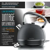 Arendo Wasserkocher mit Temperatureinstellung, 1,7 l, 2200 W, Edelstahl Retro Style Vintage, Überhitzung & Trockenkochschutz, grau
