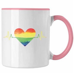 Trendation Tasse Trendation – Regenbogen Tasse Geschenk LGBT Schwule Lesben Transgender Grafik Pride Herzschlag rosa
