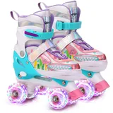 Kinder Hai Rollschuhe 4 Größen Verstellbar Mit Leuchtenden Rädern Anfänger Rollschuhe Quad Roller Skates für Mädchen und Jungen für Anfänger Weihnachts und Geburtstags Geschenke