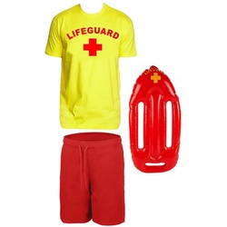 coole-fun-t-shirts Kostüm Rettungsschwimmer Schwimmboje Kostüm Rettungsschwimmer 3-teiliges Set T-Shirt Badehose Rot S M L XL XXL 3XL Gelb oder Rot, 3 Teile rot S