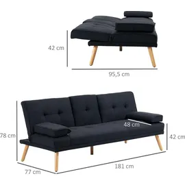 Homcom Schlafsofa, 3-Sitzer Sofa, Schlafcouch mit Klappbarem Tisch, Becherhalter, Bettsofa mit Leinenoptik, Couch Gästebet für Wohnzimmer, Grau