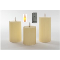 Coen Bakker Deco BV LED-Kerze Wax Candles (Set, 4-tlg., mit Fernbedienung), 3 Stück elfenbein Fernbedienung 10, 12.5 und 15cm geriffelt weiß