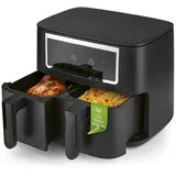 GOURMETmaxx Doppelkammer Heißluftfritteuse - 2 x 4 L | Synchro-Garzonen Airfryer | Fritteuse mit Touchscreen | Heißluftfritteuse 2 Kammern & 10 Programmen | fast ohne Öl frittieren