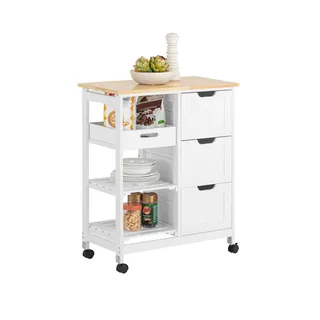 SoBuy Servierwagen mit Rollen Weiß, Holzwerkstoff, 68x85x38 cm, Esszimmer, Servierwagen