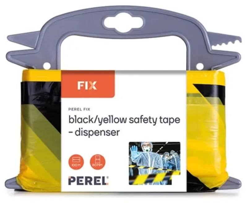 Perel Absperrband auf Rolle 250 m, ideal für temporäre Absperrungen und Veranstaltungen, schwarz/gelb