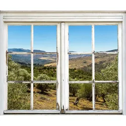 Wandsticker QUEENCE "Landschaft", grün, T:0,1cm, Wandtattoos, Wandsticker, Wandbild, selbstklebend, 3D, Fenster