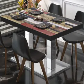 GGM Möbel Bistrotisch 130 x 80 x 72 cm Vintage Bunt/Edelstahl