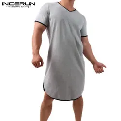 INCERUN Herrenmode Kurzarm-Nachthemden Nachtwäsche Einfarbige Homewear-Pyjama-Nachthemd
