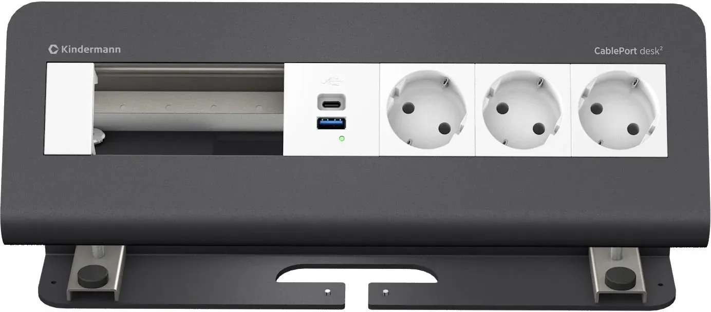 Kindermann CablePort desk2 6-fach - 3x Schuko + USB-A/C-Charger (QC3.0 + PD3.0) ...