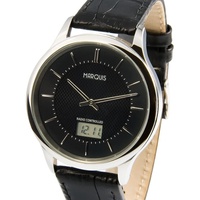 Elegante Herren Funkuhr (deutsches Funkwerk) Armbanduhr Leder Black 964.6019