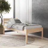 Hansales Seniorenbett 100x200 cm Anu aus Massivholz FSC® Birkenholz ohne Rollrost - über 350 kg - Holzbett 55 cm hoch mit Kopfteil, Vollhozlbett, Komfortbett, extra hoch