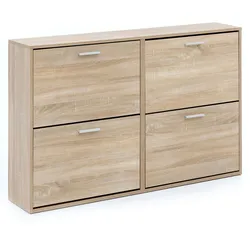 Schuhschrank `Nidda` Holz: Zeitloses Design, große Ablagefläche, 4 Klapptüren, 8 Schuhablagen, einfacher Aufbau. Beige, 120x24x81 cm | Kadima Design