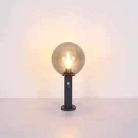 GLOBO Wegleuchte Außen anthrazit Sockelleuchte Gartenlampe rauchfarben, IP44 Spritzwasserfest, Glaskugel Rauchoptik, 1x E27 Fassung, DxH 25x38 cm