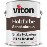 Viton Holzfarbe - 3,5 Kg Braun Holzlack Seidenmatt - Wetterschutzfarbe für Außen - 3in1 Grundierung & Deckfarbe - Profi-Holzschutzlack - KE31 - RAL 8017 Schokoladenbraun