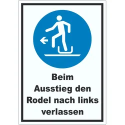 Beim Ausstieg den Rodel nach links verlassen Aufkleber A1 (594x841mm)