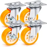 PRIOstahl 2 Lenkrollen + 2 Bremsrollen 75mm Orange Rollen Möbelrollen Spurlos & Leise Premium