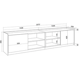 SKRAUT HOME Lowboard 207x50x37 cm Dunkler Eiche/Schwarz Holzwerkstoff