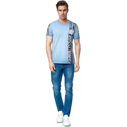 T-Shirt RUSTY NEAL, Herren, Gr. M, blau, 100% Baumwolle, bedruckt, casual, normal, Rundhals, Kurzarm, Shirts, im verwaschenen Look