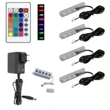 QLS LED RGB Set Glaskantenbeleuchtung Clip 12V mit Fernbedienung 16 Farben Dimmbar (Schwarz, 4 Stück)