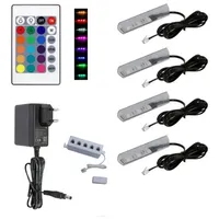 QLS LED RGB Set Glaskantenbeleuchtung Clip 12V mit Fernbedienung 16 Farben Dimmbar (Schwarz, 4 Stück)
