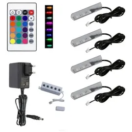 QLS LED RGB Set Glaskantenbeleuchtung Clip 12V mit Fernbedienung 16 Farben Dimmbar (Schwarz, 4 Stück)