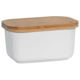 Maxwell & Williams Butterdose eckig, Weiß, Porzellan, 700 ml Füllvolumen – Kitchen – mit Holz-Deckel, Geschenkbox