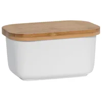 Maxwell & Williams Butterdose eckig, Weiß, Porzellan, 700 ml Füllvolumen – Kitchen – mit Holz-Deckel, Geschenkbox