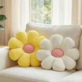 FSRONGXI 2 Stück Blumenkissen Gelbe Gänseblümchen Dekokissen, Niedliches Bodenkissen Preppy Zimmer Schlafzimmer Sofa Stuhl Dekoration (Gelb & Weiß, 38x38cm)