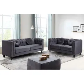 vente-unique 3-2 Garnitur Samt 5-Sitzer Silber