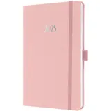 Sigel J5405 Wochenkalender 2025, A5, rosa, Hardcover mit Textileinband, Gummiband, Stiftschlaufe, Einstecktasche, 174 Seiten, vegan, Buchkalender, Terminplaner