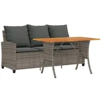 vidaXL Gartensofa 3-Sitzer mit Kissen & Tisch Grau Poly Rattan