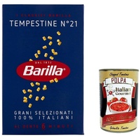 5x Barilla Tempestine n. 21, Pasta Hartweizengrieß 500g+Italian Polpa 400g