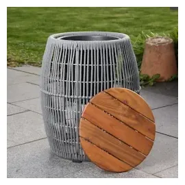 MARELIDA Beistelltisch Gartentisch oval fassförmig Gartenmöbel mit Behälter 49cm grau