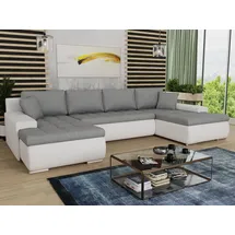 Sofnet Wohnlandschaft mit Schlaffunktion Faris U-Form - Couch, Schlafsofa mit Bettkasten, Couchgranitur mit Bettfunktion, Big Sofa, Bettsofa (Weiß + Grau (Madryt 120 + Inari 91))