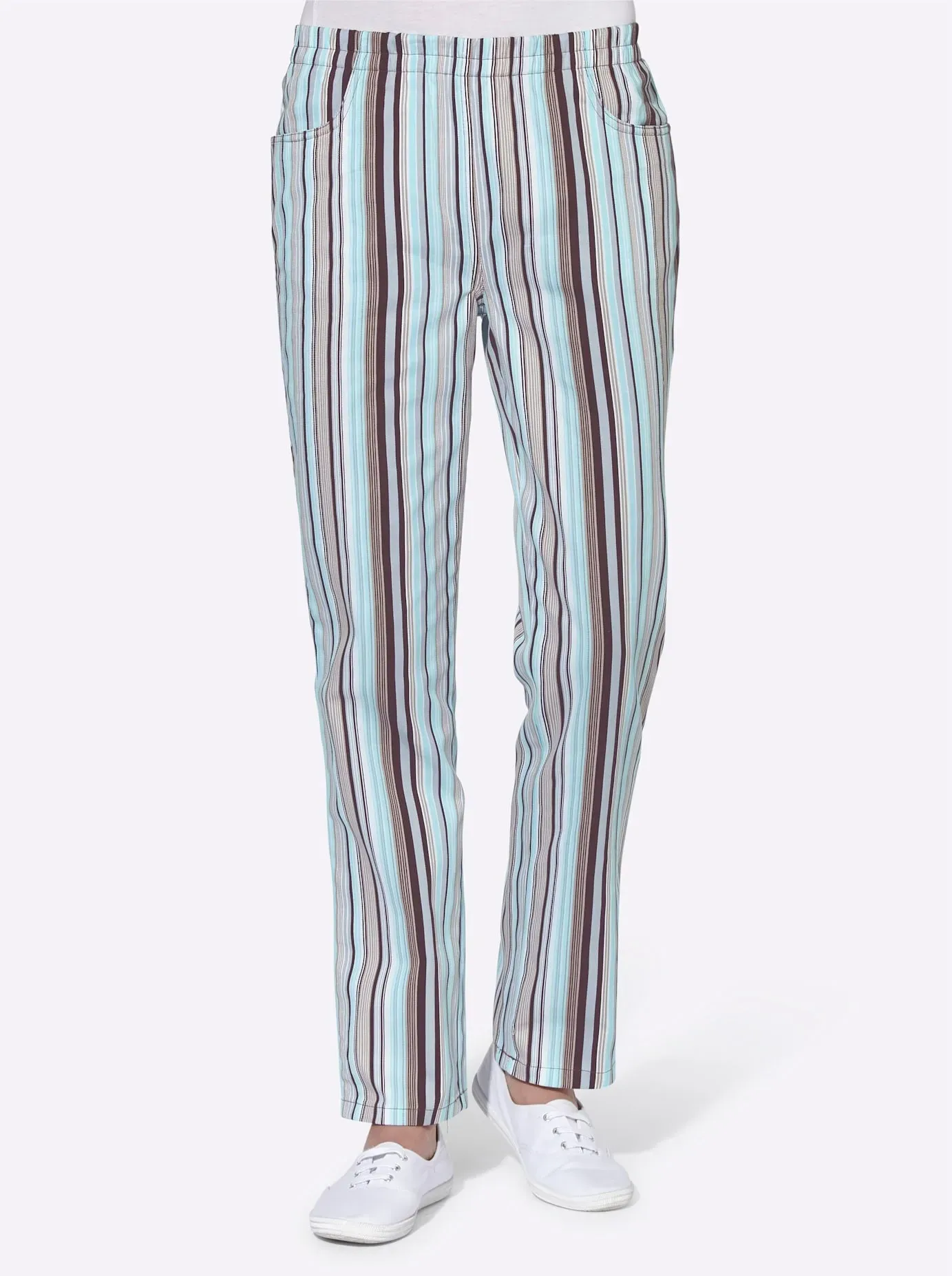 Schlupfhose CLASSIC BASICS, Damen, Gr. 27, Kurzgrößen, blau (aqua, gestreift), 100% Baumwolle, gemustert, gestreift, mehrfarbig, lang, Hosen Schlupfhose