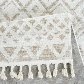 OTTO home Teppich OTTO HOME "Ribeyret" Gr. 1, beige, B:60cm H:11mm L:90cm, Kunstfaser, Teppiche, Fransenteppich Teppich, mit Fransen, Hoch-Tief-Struktur, Woll-Look, Boho-Style, Wohnzimmer
