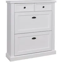 Feldmann-Wohnen Schuhschrank, Weiß, Holz, 2 Fächer, 2 Schubladen, Rechteckig,